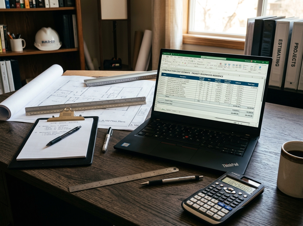 Construction estimating spreadsheet and plans